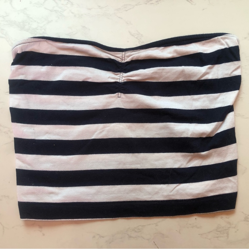 Vintage Garage Navy Blue and White Striped Tube Crop Top